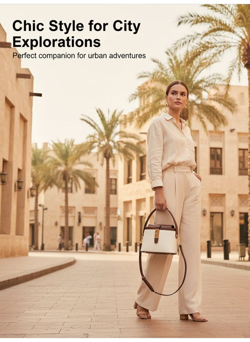 بليه روان شنطة يد نسائية صغيرة أنيقة باللون البني والأبي شنطة كتف كروس شنط نسائيه يد ماركات فاخرة مع حزام قابل للاستخدام اليومي والعمل والسفر - Image 5